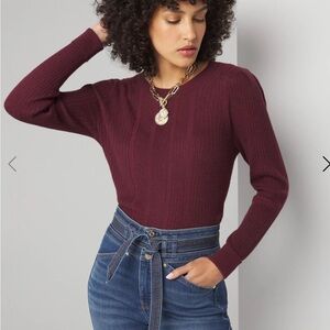 WHITE HOUSE BLACK MARKET Cashmere Blend Crewneck Sweater Burgundy